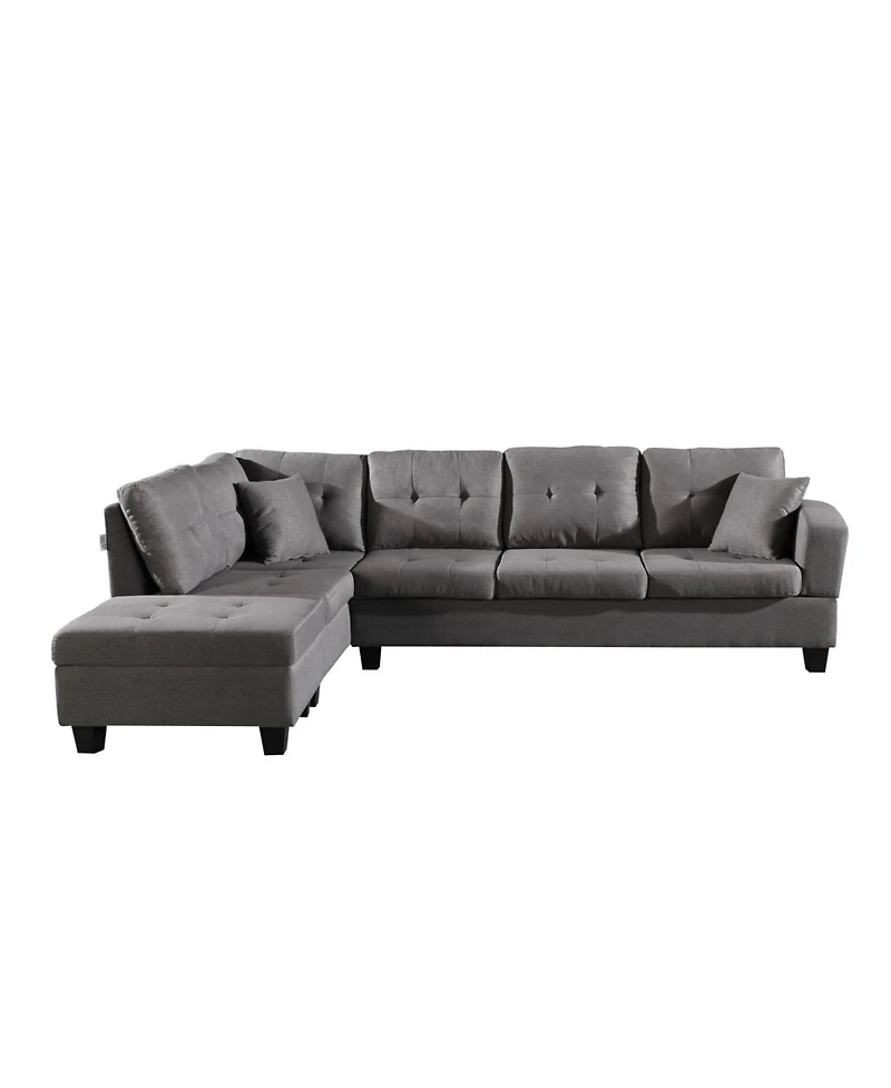Streamdale Fabric left Chaise Living Room Sofa Set with Storage Ottoman