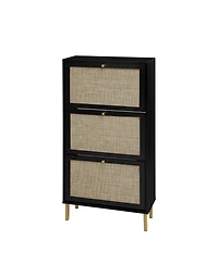 Streamdale Furniture Rattan 3 Door Shoe Rack, Freestanding Modern Shoe Storage Cabinet, for Entryway