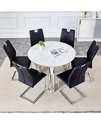 Streamdale Stylish 42" Round Table & 6 Black Dining Chairs with Metal Legs