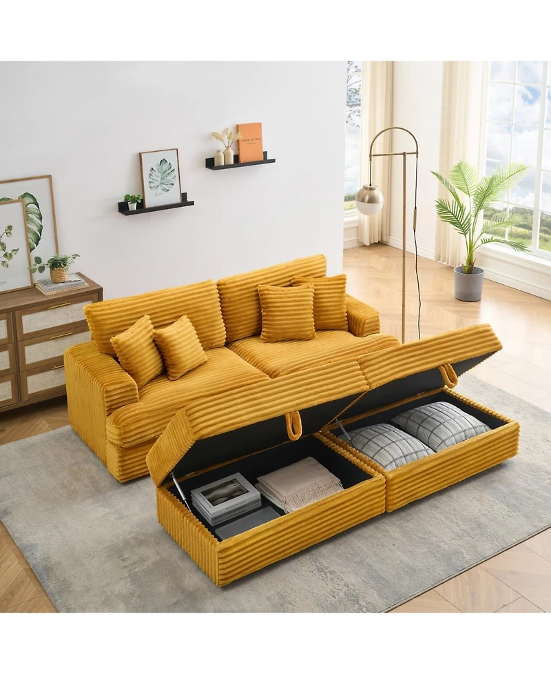 Streamdale 82 inches orange corduroy sofa, two storage feet +4 throw pillows, create a living room, office fashion new darling!