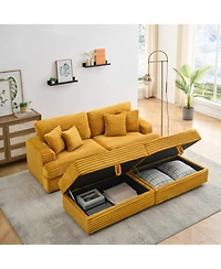 Streamdale 82 inches orange corduroy sofa, two storage feet +4 throw pillows, create a living room, office fashion new darling!