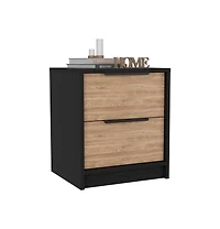 Two Drawer Faux Wood Nightstand for Lamps Books and Bedroom Organization