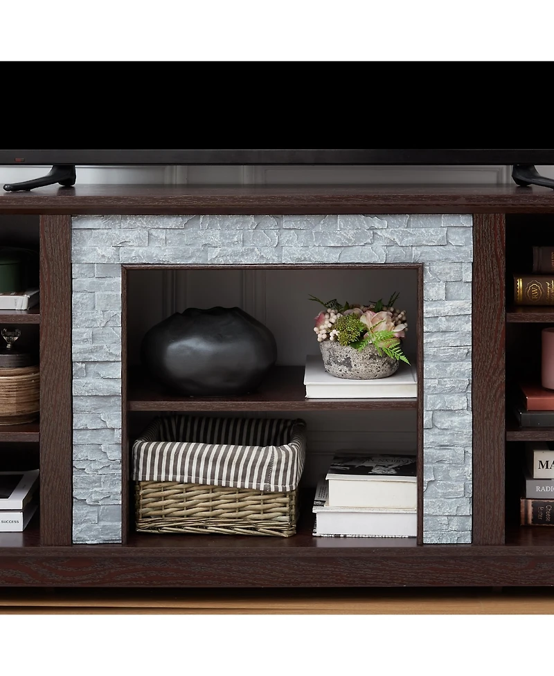 Streamdale Modern Cherry Tv Stand with Faux Stone Surround