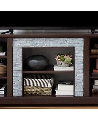 Streamdale Modern Cherry Tv Stand with Faux Stone Surround