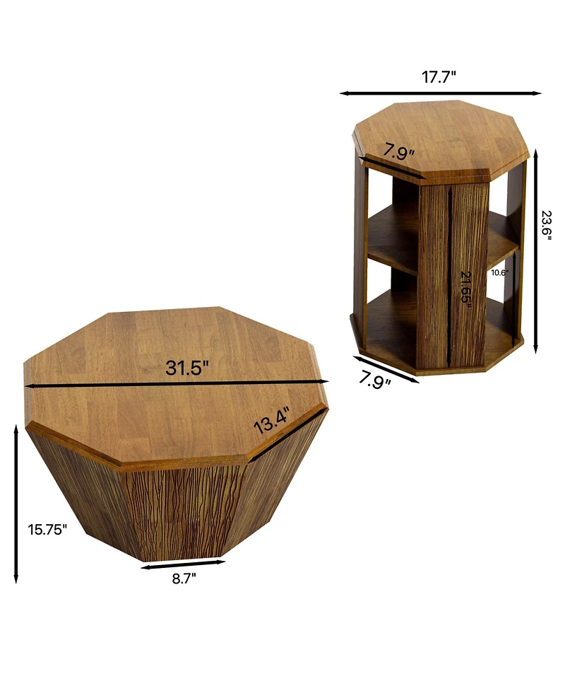 Streamdale Octagonal Rubberwood Coffee Table Set (2)