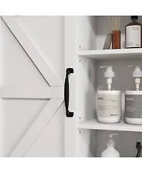 Farmhouse Bathroom Wall Cabinet, Medicine Cabinet with Sliding Barn Door and Adjustable Shelf, Over the Toilet Cabinet, White