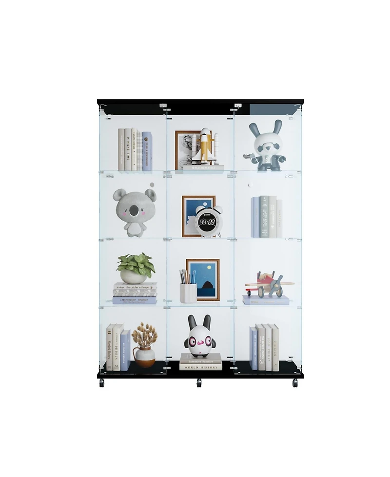 Streamdale 3 Door Glass Cabinet Glass Display Cabinet with 4 Shelves, Black