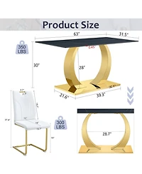 Streamdale Sintered Stone Dining Set 63" Table & 4 White/Gold Chairs