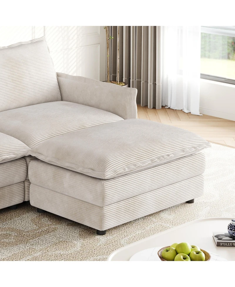 Streamdale Corduroy Loveseat Sofa with Ottoman & 2 Cushions