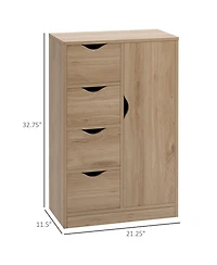 Freestanding Storage Cabinet, Bathroom Floor Cabinet with 4 Drawers and Door, Oak