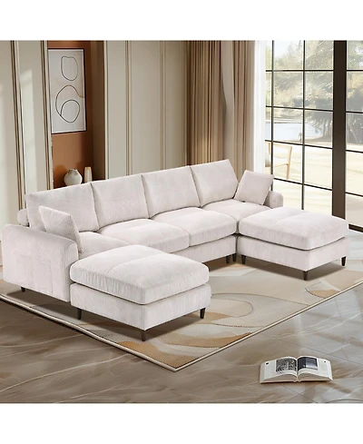 Streamdale Modern Corduroy Sectional Sofa with Footstool (White, 6-Seat)