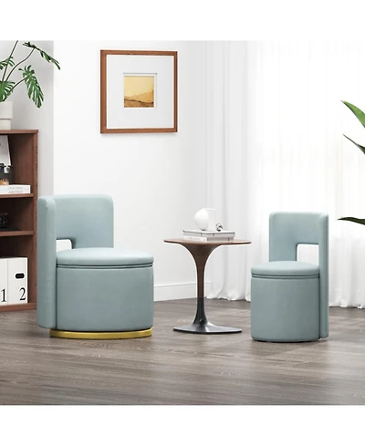 360°Round Swivel Chair with Storage under Seat, Comfy Chair for Living Room Bedroom Reading Room (Blue)