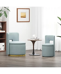360°Round Swivel Chair with Storage under Seat, Comfy Chair for Living Room Bedroom Reading Room (Blue)