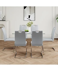Modern Glass Dining Set with 7 Gray Pu Chairs
