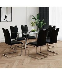 Modern Rectangle Glass Dining Table Set (7-Piece)