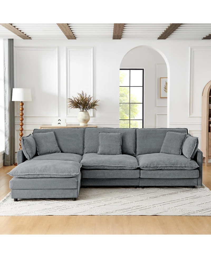 Streamdale Modern L-Shaped Sectional Sofa with Ottoman (Grey)