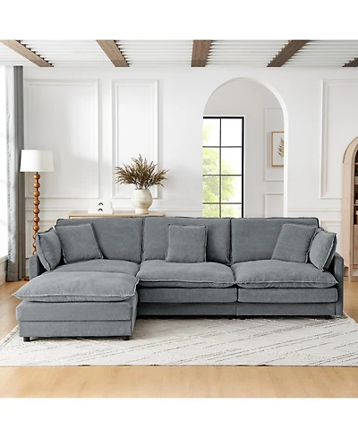 Streamdale Modern L-Shaped Sectional Sofa with Ottoman (Grey)