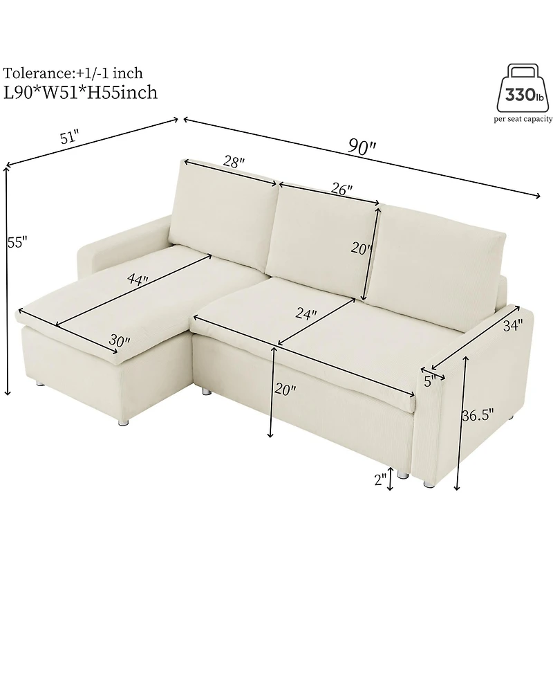 Streamdale L-Shaped Convertible Sofa Bed with Pull-Out Bed, Storage and Washable Covers
