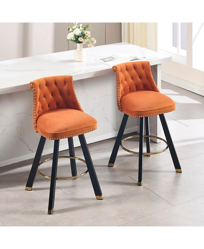 Streamdale Velvet Bar Chairs with Pull-Out Footrest and Detachable Loop (Set of 2)