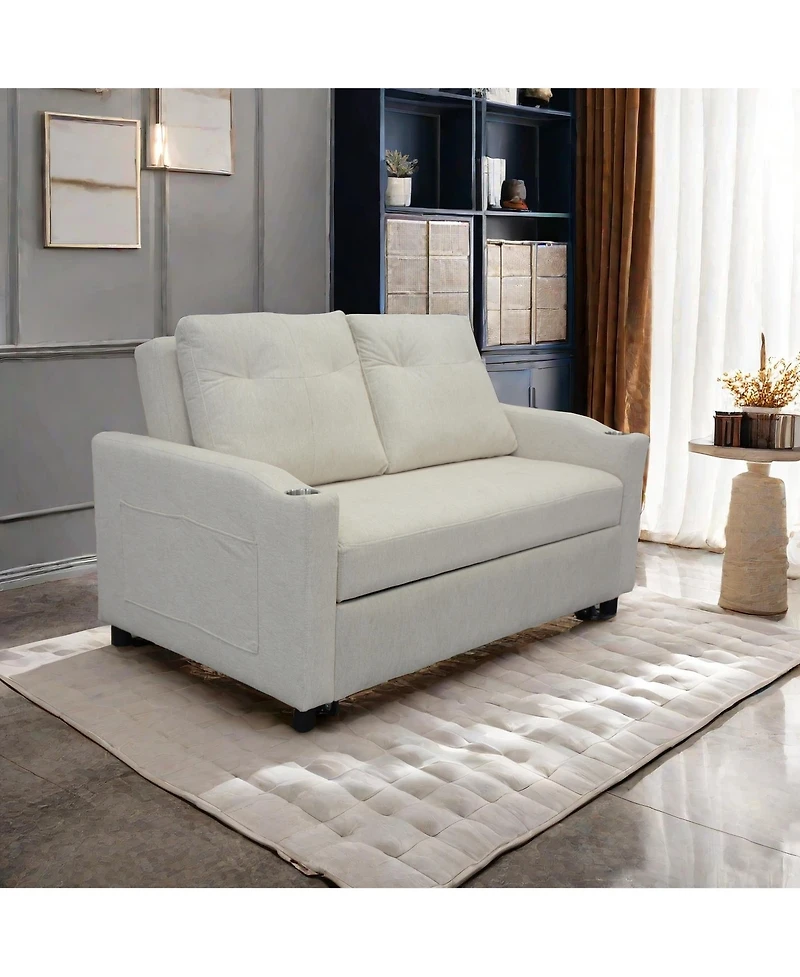 Streamdale Modern Velvet Foldable Sofa Bed with Adjustable Back, Usb Port, Ashtray, and Swivel Phone Stand