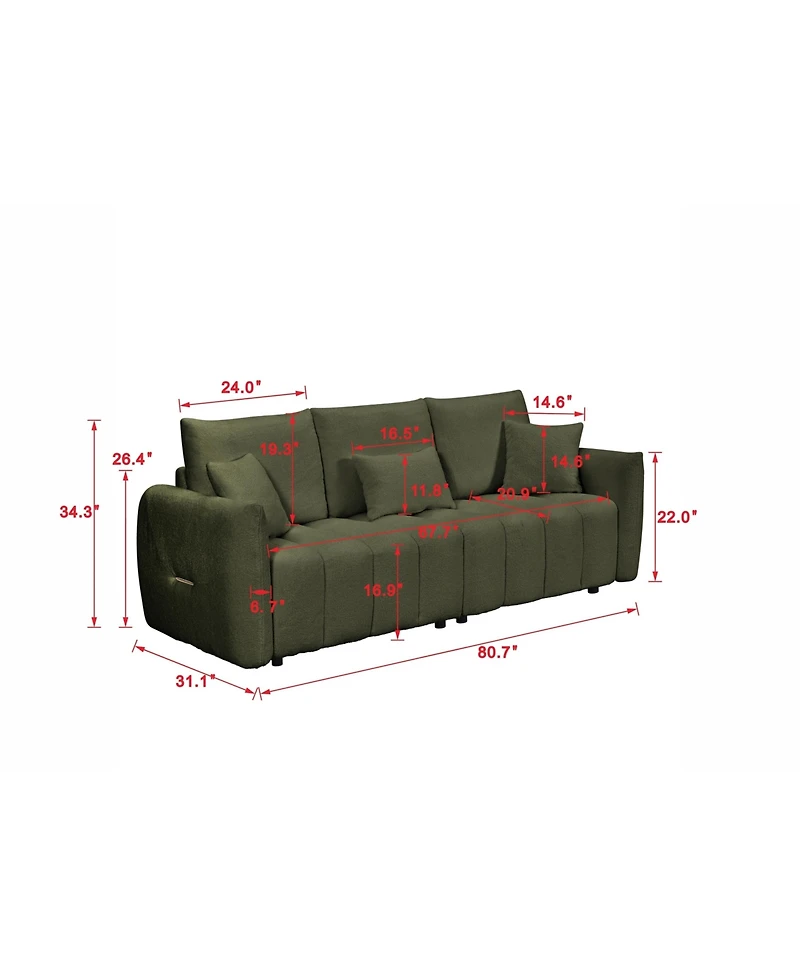 Streamdale Premium 80.7" Teddy Sofa with Pillows, Oversized Chair, Solid Wood Frame