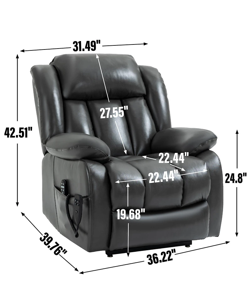 Streamdale Electric Grey Power Lift Recliner with Vibration Massage and Heating