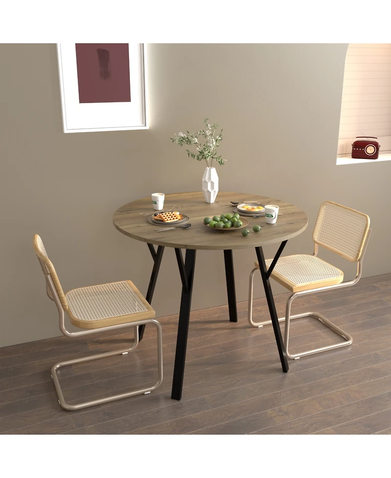 Streamdale Brown Round Dining Table (35.43"), 2-4 Person, Metal Legs