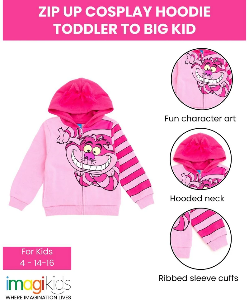Alice Wonderland Girls Cheshire Cat Fleece Zip Up Cosplay Hoodie