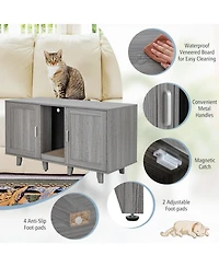 2-Door Cat Litter Box Enclosure with Winding Entry and Scratching Board