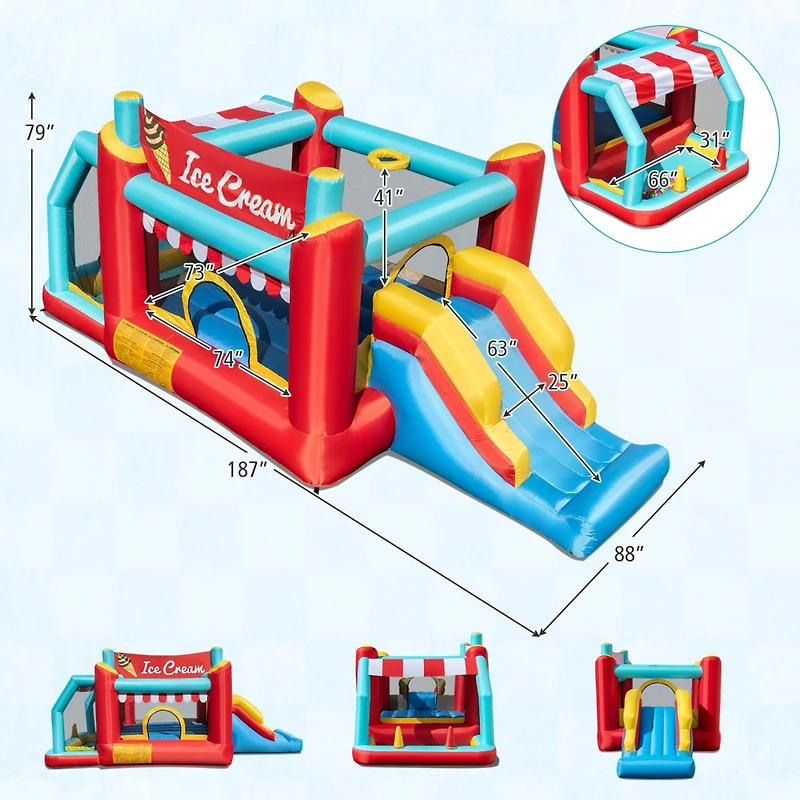5-in-1 Ice Cream Inflatable Bounce House with Ball Pit and Slide without Blower
