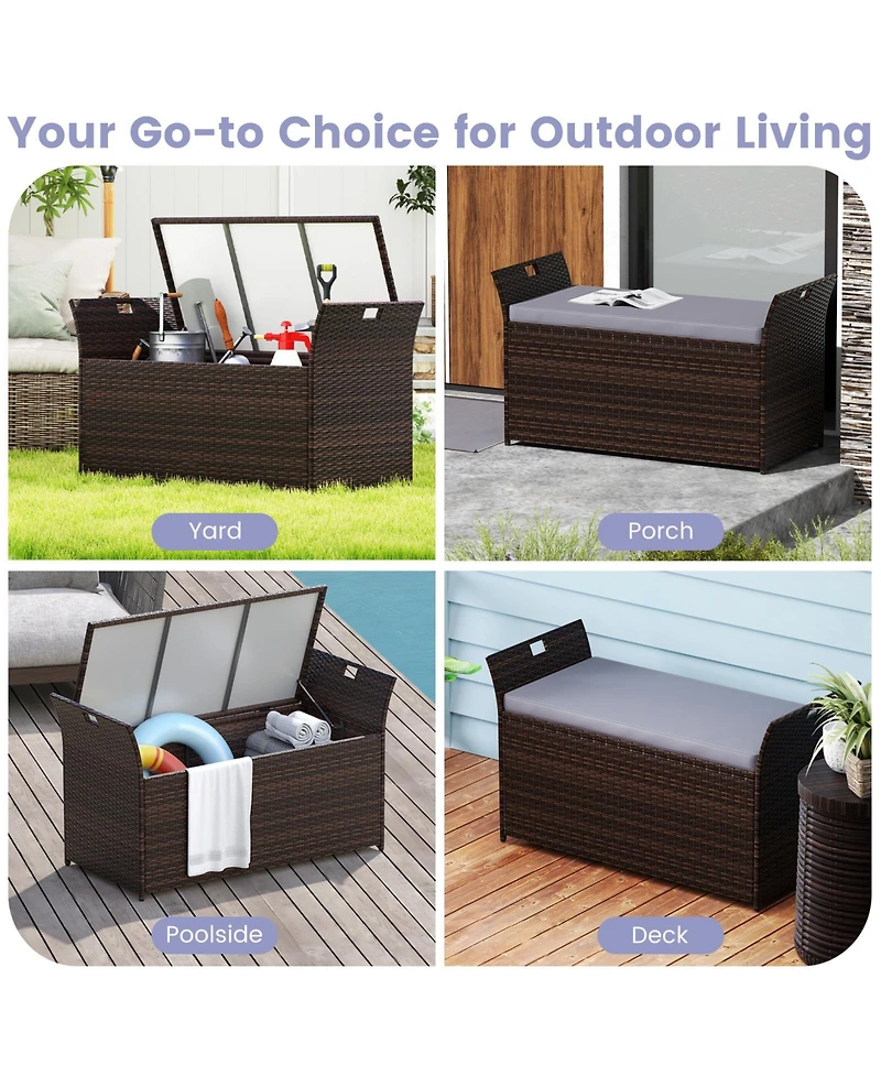 Outdoor Bench with Hand-woven Pe Rattan Wicker and Side Handles-Gray