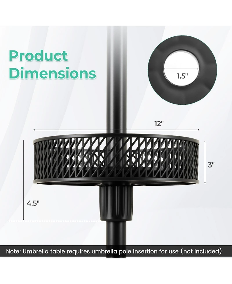 Patio Umbrella Table Tray Adjustable with Storage and Umbrella Poles