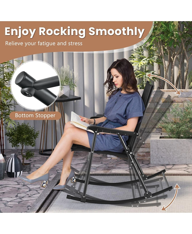 Folding Rocking Chair with Breathable Seat Fabric Set of 2