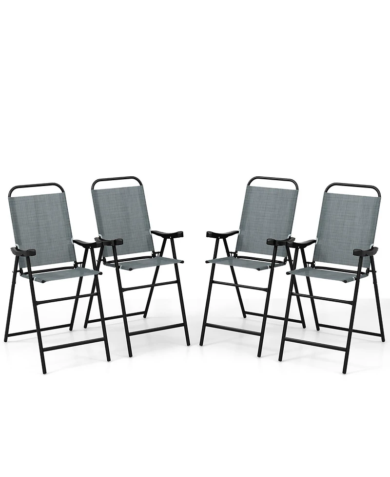 Patio Folding Bar Stool Set of 4 with Metal Frame and Footrest