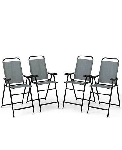 Patio Folding Bar Stool Set of 4 with Metal Frame and Footrest