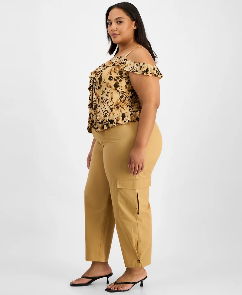 Bar Iii Trendy Plus High-Rise Cotton Utility Pants, Macy's Exclusive