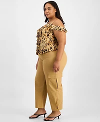 Bar Iii Trendy Plus High-Rise Cotton Utility Pants, Macy's Exclusive