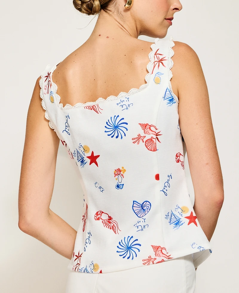 Line & Dot Women's Reeta Square-Neck Top Button-Front