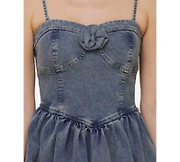 Avec Les Filles Women's Denim Rosette Bustier Mini Dress