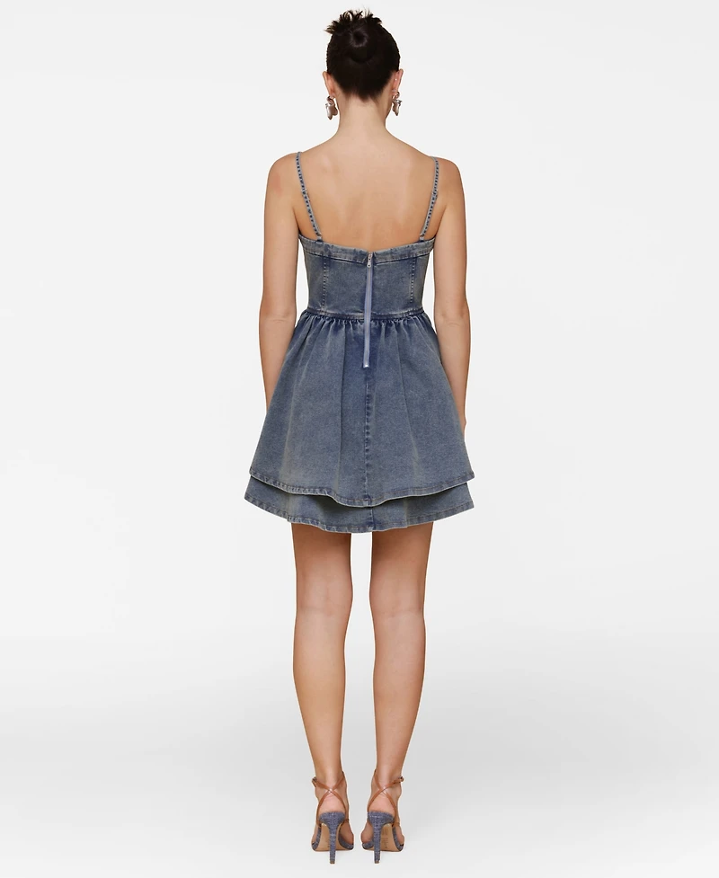 Avec Les Filles Women's Denim Rosette Bustier Mini Dress