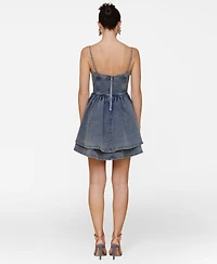 Avec Les Filles Women's Denim Rosette Bustier Mini Dress