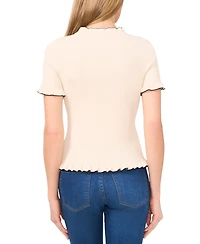 CeCe Women's Contrast-Trim Ruffled-Edge Short-Sleeve Cardigan