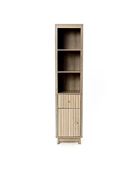 LuxenHome Natural Finish Wave-Patterned Manufactured Wood 1-Drawer 1-Door Bathroom Tower Cabinet