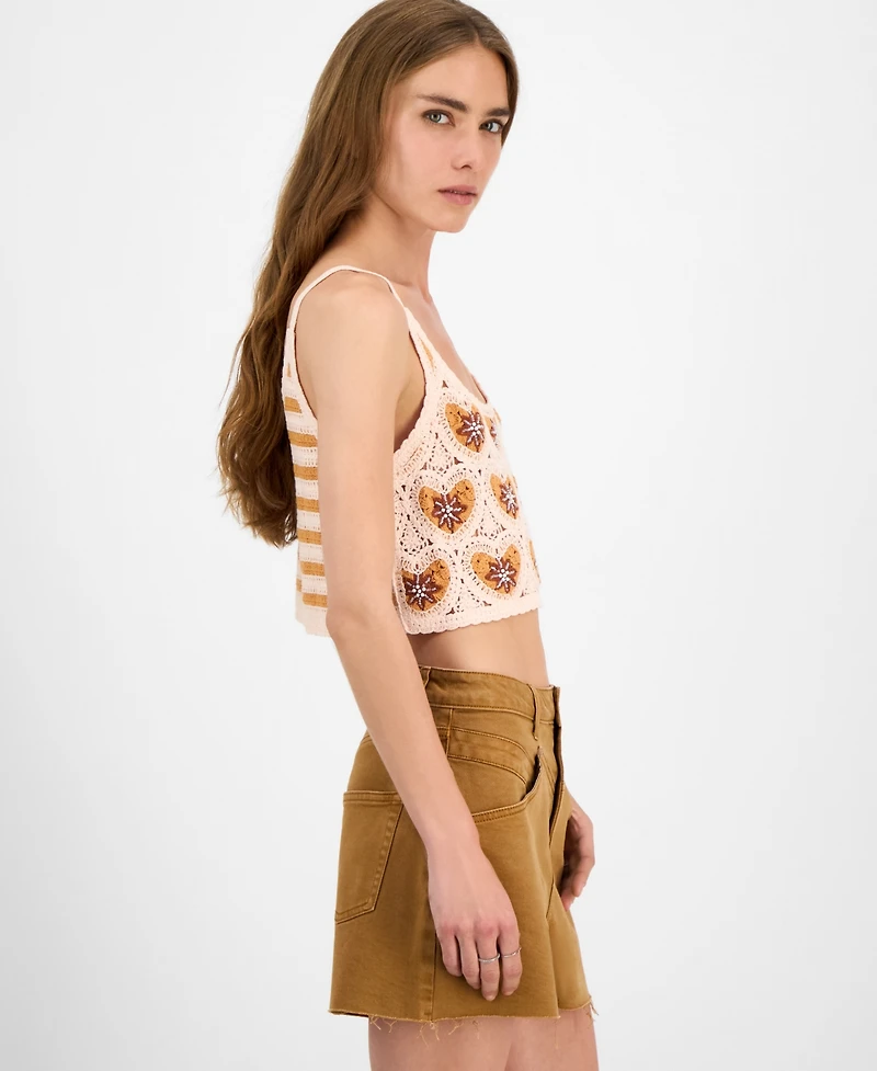 Avec Les Filles Women's Cropped Crotchet Heart Top