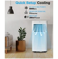 Cowsar Portable Air Conditioner, 8000 Btu for Room up to 350 sq. ft, Portable Ac with Dehumidifier & Fan, 2 Fan Speeds, 24H Timer, Remote Control, Ene