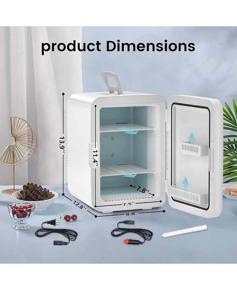 Cowsar Compact Mini Fridge, 15 Can Portable Small Refrigerator with Ac/Dc Adapters, 10 Liter / 2.6 Gal Small Cosmetics Cooler for Beverage, Food, Skin