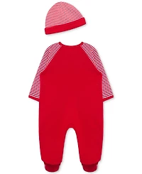 Little Me Baby Cotton Train Gift Footed Coverall & Hat, 2 Piece Set