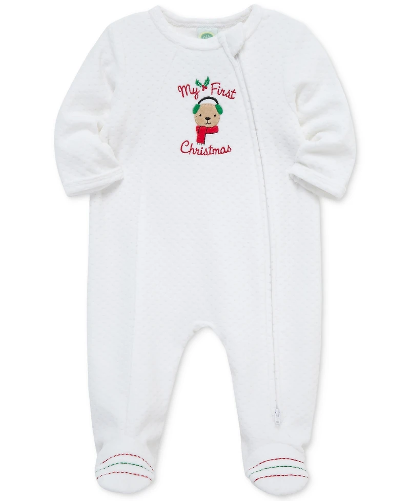 Little Me Baby Merry Bear Velour Footed Coverall