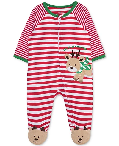 Little Me Baby My 1st Christmas Reindeer Cotton Striped Footed Coverall