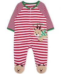 Little Me Baby My 1st Christmas Reindeer Cotton Striped Footed Coverall